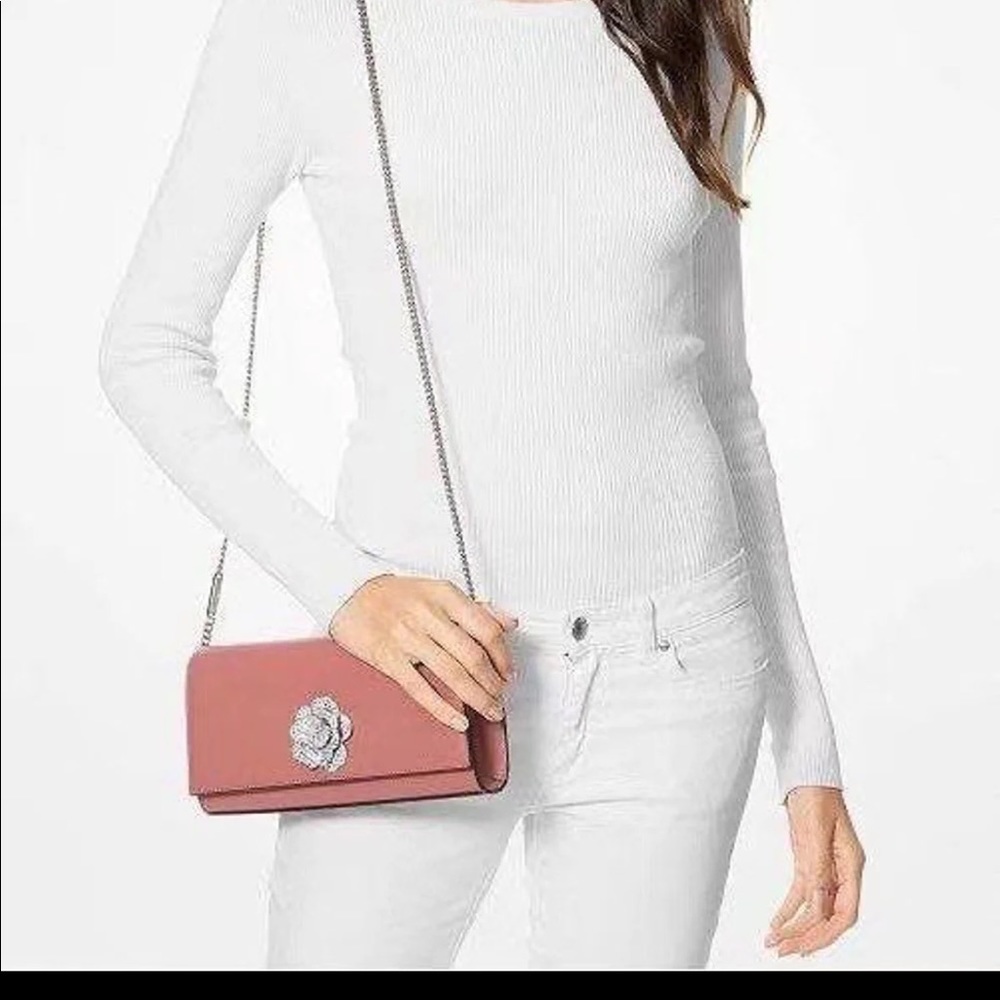 Michael Kors WOC Bellamie Polished Leather Clutch Rose